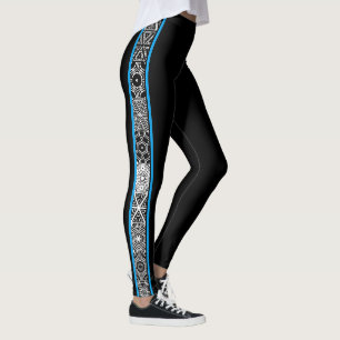 Legging Teste padrão geométrico do abstrato preto do azu