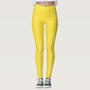 Legging Teste padrão geométrico do favo de mel amarelo