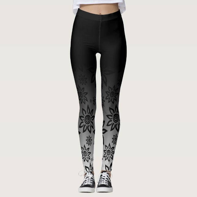 Legging Teste padrão gráfico floral preto & branco de (Frente)