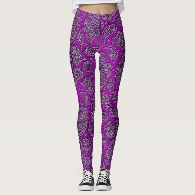 Legging Teste padrão gravado prata de Paisley no vidro (Frente)