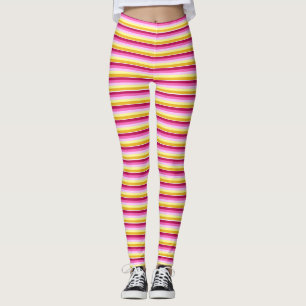 Legging Teste padrão horizontal do amarelo do rosa das