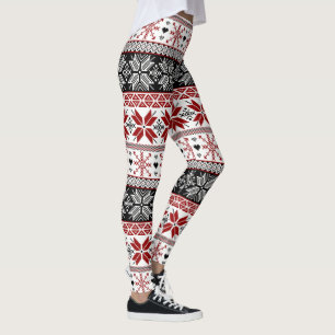 Legging Teste padrão justo da ilha do inverno vermelho e