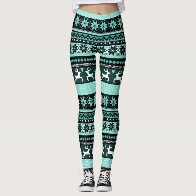 Legging Teste padrão justo verde da ilha (Frente)