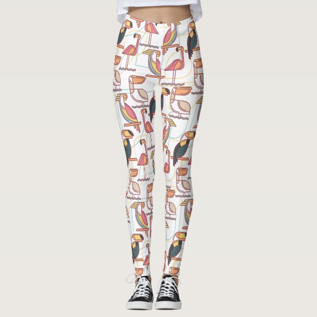Legging Teste padrão moderno com pássaros tropicais (Frente)