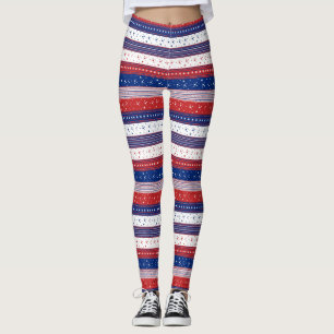 Legging Teste padrão patriótico branco e azul vermelho d