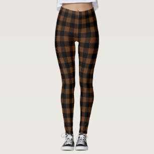 Legging Teste padrão preto da xadrez do búfalo do lenhad