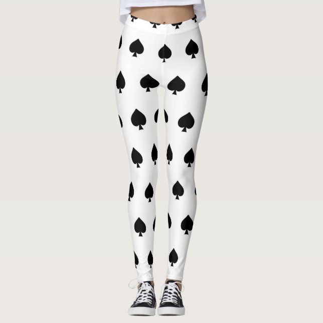 Legging teste padrão preto das pás no branco (Frente)