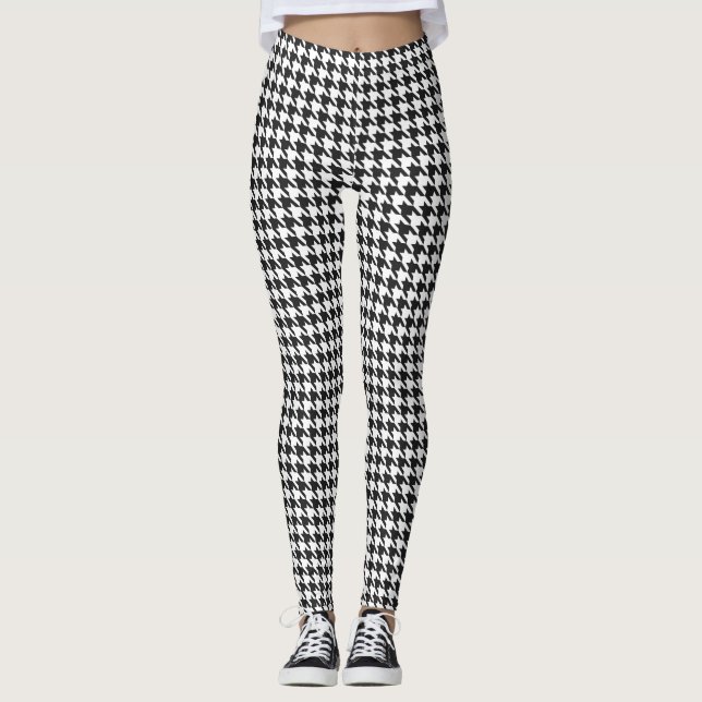 Legging Teste padrão preto e branco de Houndstooth (Frente)
