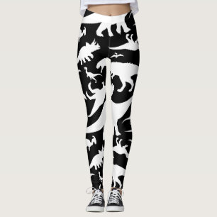 Legging Teste padrão preto e branco do dinossauro
