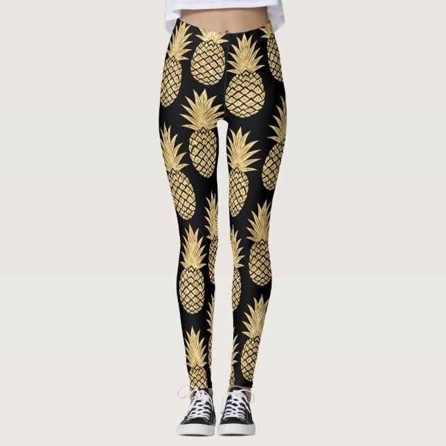 Legging Teste padrão preto e Dourado tropical elegante do (Frente)