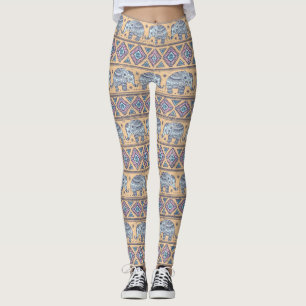 Legging Teste padrão tribal do elefante étnico azul