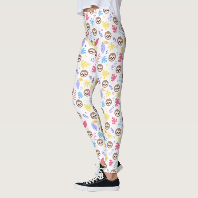 Legging Teste padrão tropical da preguiça & das folhas (Esquerda)