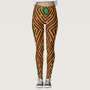 Legging Teste padrão verde do labirinto do preto do ponto