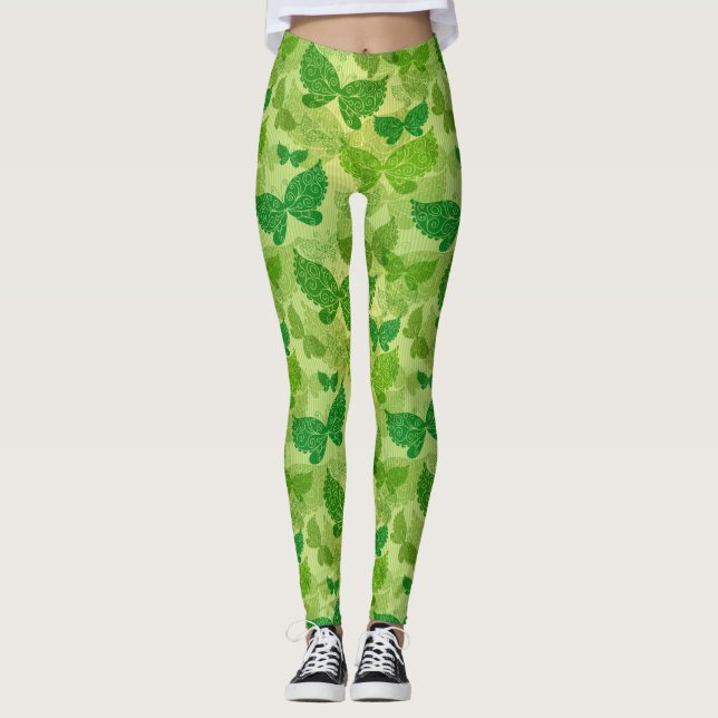 Legging Teste padrão verde do primavera (Frente)