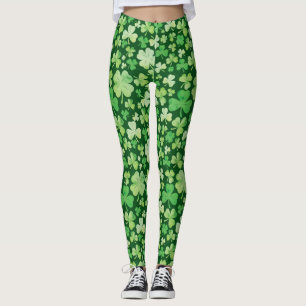 Legging Teste padrão verde do trevo da Aquarela do Dia de