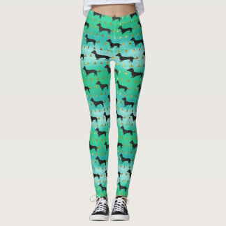 Legging Teste padrão verde e Dourado do Dachshund