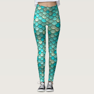 Legging Teste padrão verde minty das escalas de peixes da