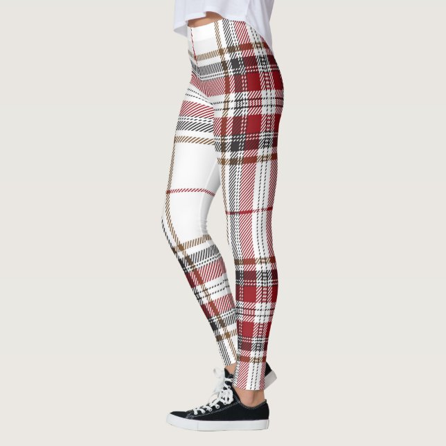 Legging Teste padrão vermelho da xadrez de Tartan e branco (Esquerda)