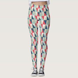 Legging Teste padrão vermelho e azul geométrico retro dos