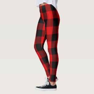 Legging Teste padrão vermelho e preto da xadrez da flanel