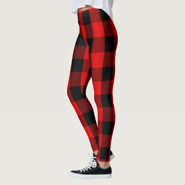 Legging Teste padrão vermelho e preto da xadrez da flanela (Esquerda)