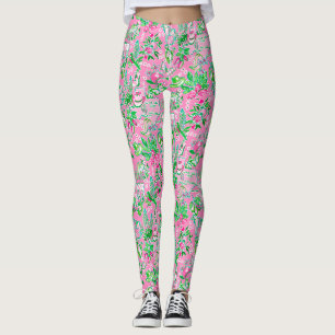 Legging Texas Map Pink & Green Preppy Patterno