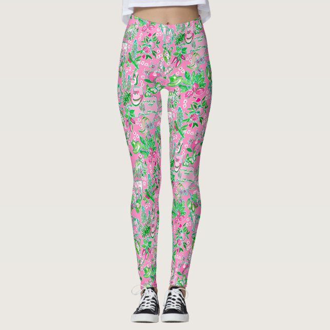 Legging Texas Map Pink & Green Preppy Patterno (Frente)