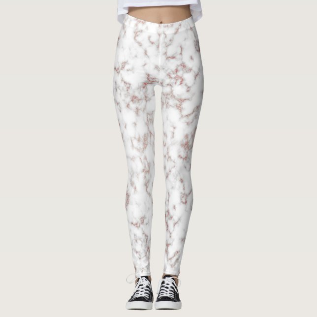 Legging Têxteis Dourados com Rosa de Mármore Branco (Frente)