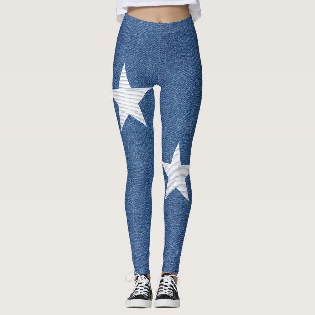 Legging Têxtil original, tecido azul, jean e estrela (Frente)