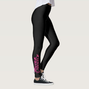 Legging Texto da rainha do ginásio faux rosa-rosa-quente e