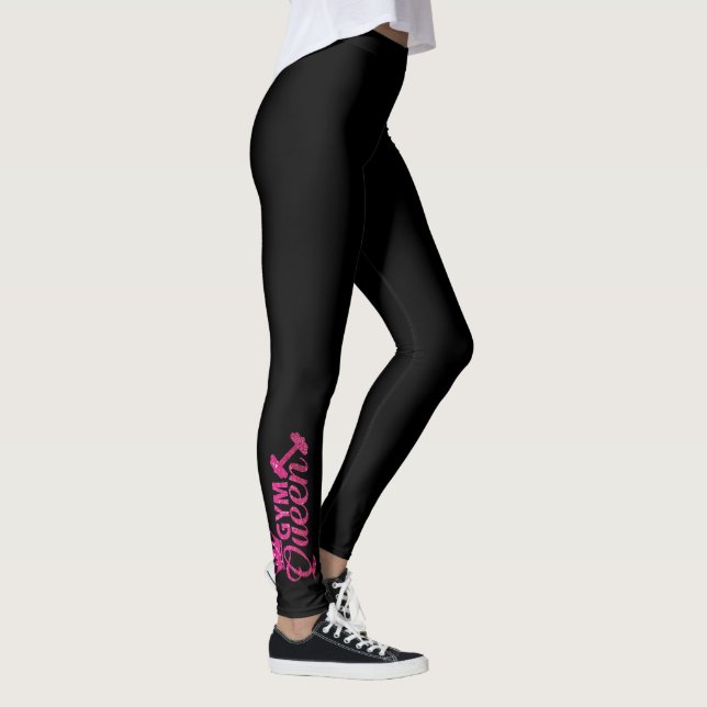 Legging Texto da rainha do ginásio faux rosa-rosa-quente e (Direita)