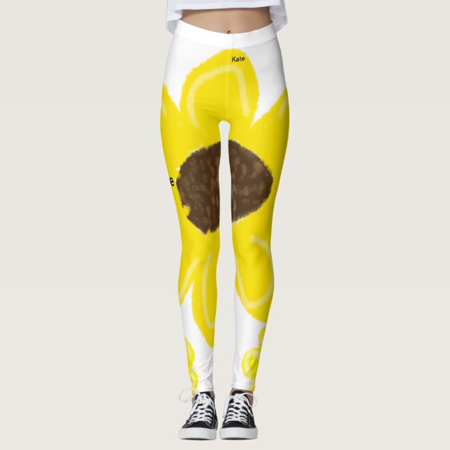 Legging Texto de adição de nome de girassol amarelo (Frente)