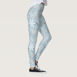 Legging Texto de Natal e Padrão do Floco de Neve Azul ID25