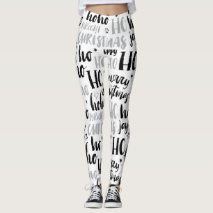 Legging Texto de Palavra de Natal Preto e Prateado Engraç