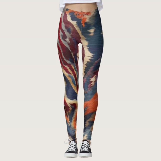 Legging Texto Ikat do Padrão de Tons Terrenos Na moda vibr (Frente)