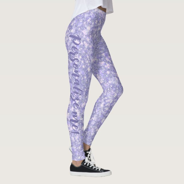 Legging TEXTO PERSONALIZADO DA Glitter Roxo Pálido do quer (Direita)