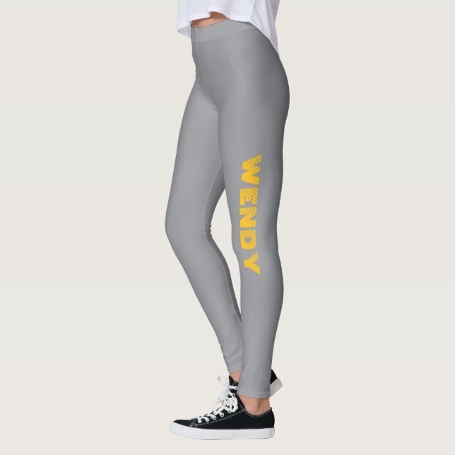 Legging Texto personalizado desbotado amarelo em cinza  (Esquerda)