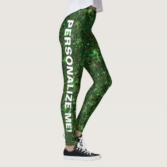 Legging TEXTO PERSONALIZADO do brilho verde mágico do Moss (Direita)