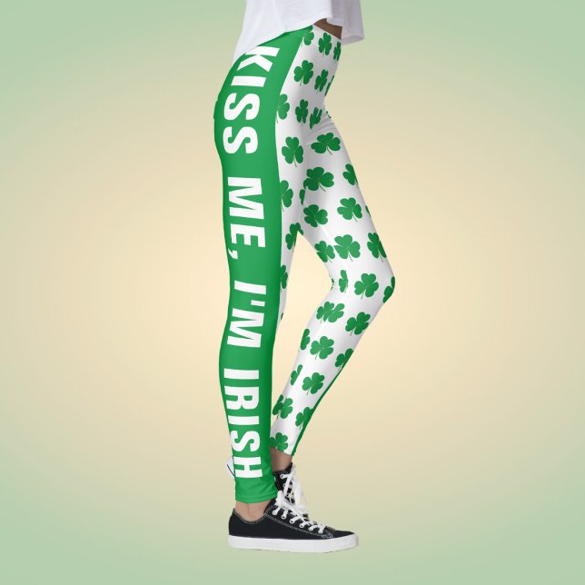 Legging Texto Personalizado Shamrock Clover Pattere Verde  (Criador carregado)