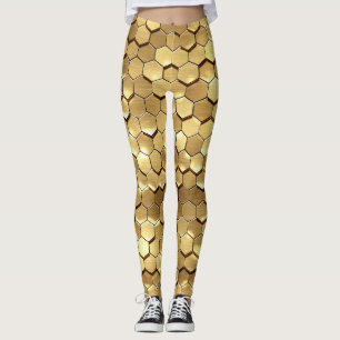Legging Textura 3D do Remetente do ouro Honeycomb