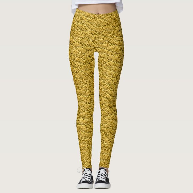 Legging Textura Amarela Do Couro Fechada Sem Costura (Frente)
