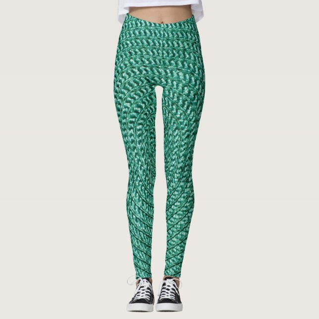 Legging Textura artificial de tecido verde trançada. (Frente)