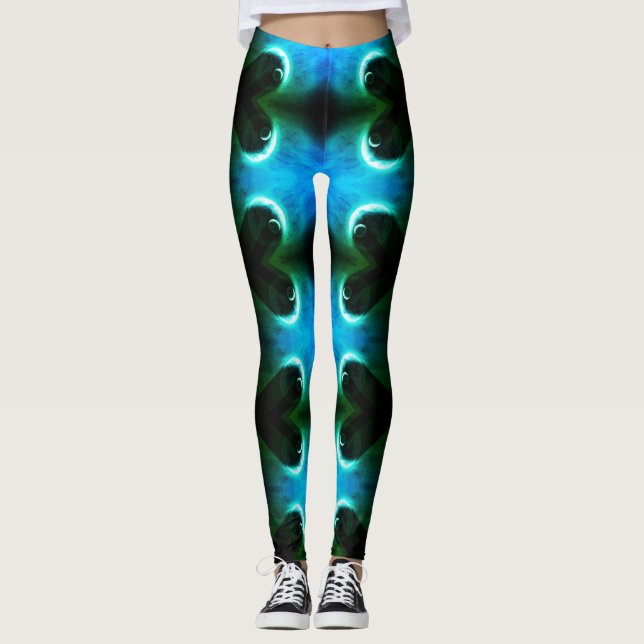 Legging Textura Azul De Grunge Aqua Com Formas Geométricas (Frente)