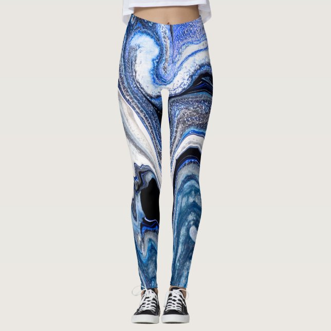 Legging Textura branca prateada de mármore profundo. (Frente)
