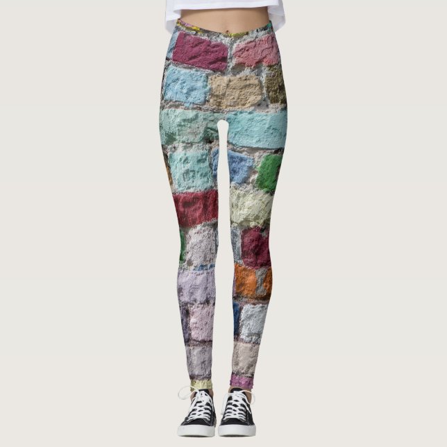 Legging Textura Colorida De Parede De Tijolos (Frente)