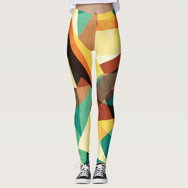 Legging Textura com efeito de madeira de triângulo colorid (Frente)