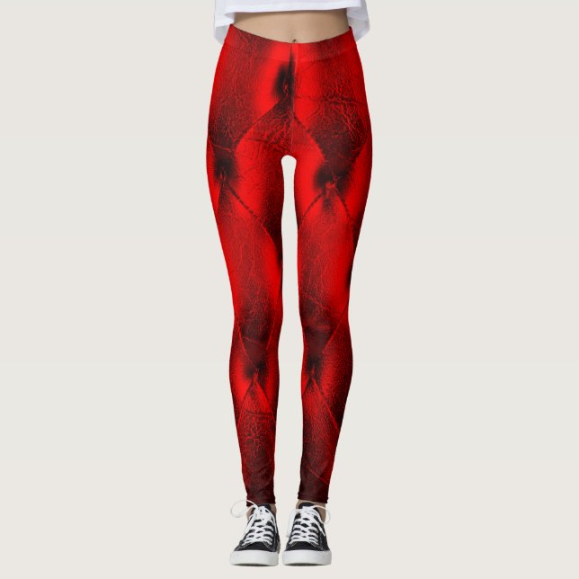 Legging Textura de almofada de preenchimento vermelho de v (Frente)