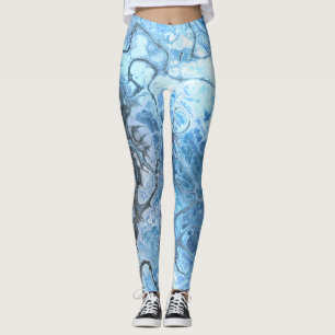 Legging Textura de Fluido de Gelo de Mármore Azul e Cinza 