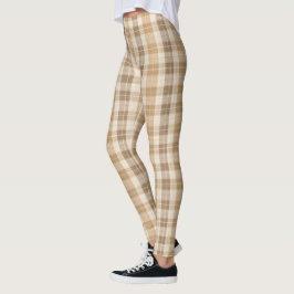 Legging Textura de Linho Xadrez Bege Quente com Tecelagem