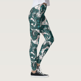 Legging Textura de manchas brancas misturadas em aquamarin